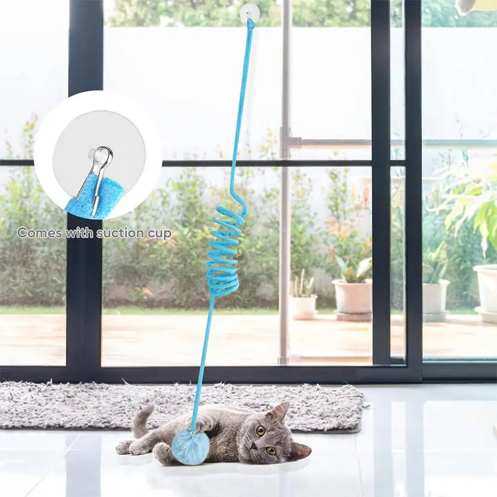 NEW Pet Cat Plush Toy With Suction Cup Adjustable Stretchable Hanging Spring With Bell Interactive Toy For Indoor Cats