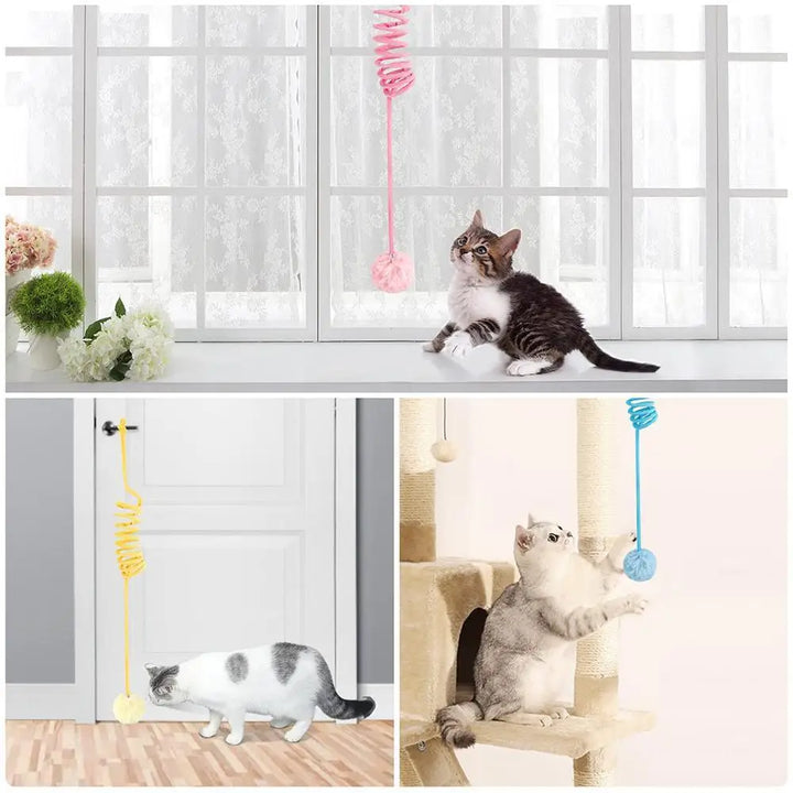 NEW Pet Cat Plush Toy With Suction Cup Adjustable Stretchable Hanging Spring With Bell Interactive Toy For Indoor Cats