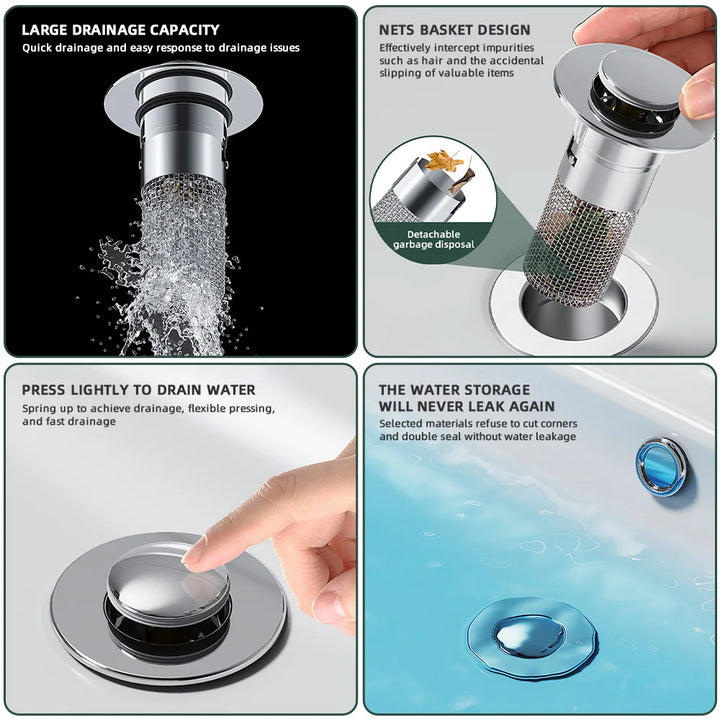 Sink Drains Filter Bathroom Pop-Up Sink Filter Plug Stopper Wash Basin Hair Catcher Sink Strainer Stopper Kitchen Accessories