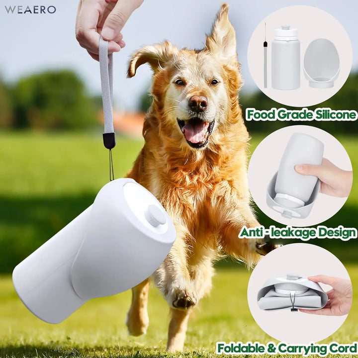 Portable Dog Water Bottle,19oz Foldable Outdoor Travel Pet Water Dispenser, Leak Proof Silicone Water Bottle for Dogs, Lightweig